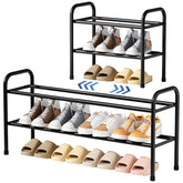 Kitsure extendable shoe rack extended length showing space-saving flexibility