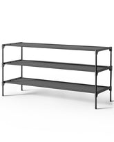 Kitsure 3-tier black shoe rack, side view, showcasing stackable storage.