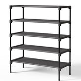 Kitsure 5-tier shoe rack with non-woven shelves keeps shoes organized and protected.
