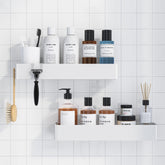 Kitsure Shower Caddy inside shower keeps body wash and shampoo neatly within reach.