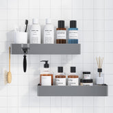 Kitsure shower caddy two-pack overview highlighting durable rustproof shelves.
