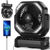 KITWLEMEN camping fan with light and digital display for easy outdoor cooling.