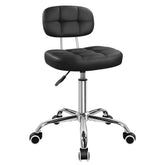 KKTONER black leather rolling stool with backrest for smooth, comfortable desk support.