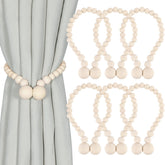 KLOGTSIND magnetic curtain tiebacks close-up with wood beads and secure magnets for a strong hold