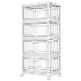 Kmiectse clear storage bins with lids, four-tier stack for organized closets and easy visibility.