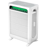 KNKA air purifier front view in living room for quiet, unobtrusive air cleaning.