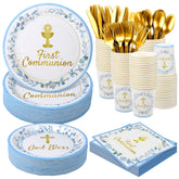 Kochorie blue First Communion plates 9-inch provide sturdy dining for celebrations.