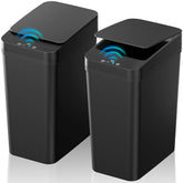 KOEYLE bathroom trash can with lid shows slim profile for tight spaces.