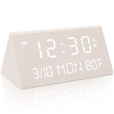 Kogonee wooden alarm clock front view with warm wood grain and clear display.