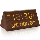 Kogonee wooden digital alarm clock front view with clear display for easy bedside use.
