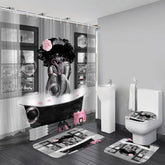 KOKGYM Black girl shower curtain with bubbles, roses, and Eiffel Tower pattern for chic bathroom decor