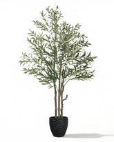 KOL 6ft artificial olive tree stand adds a lush focal point to any living room.