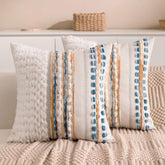 KOOLIFE boho chenille pillow cover with striped texture, ideal for cozy living room styling.