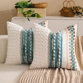 KOOLIFE Boho chenille pillow cover with stripe design enhances sofa cushions.