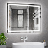 Koonmi 30x36 backlit and front lit LED mirror for even bathroom lighting.