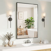 Koonmi Black Rectangle Wall Mirror front view with brushed black finish and clear reflection