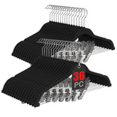 Korpai 36-pack velvet hangers on a closet rod save space and reduce bulk.