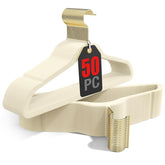 Korpai beige velvet hanger on a closet rod saves space and prevents slipping.