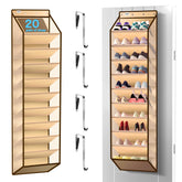 Kotkn 10-tier over-the-door organizer front view; spacious pockets store many shoes.