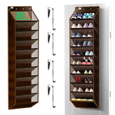 Kotkn over-the-door organizer on a door showcasing tall capacity for shoes and clutter reduction.
