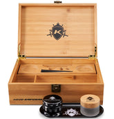 KOZO Premium Black Box with grinders and UV jar—quick-access, organized accessories.