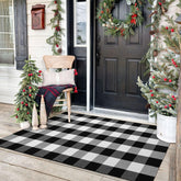 KozyFly buffalo plaid rug at the front door adds welcoming style and durable entryway appeal.