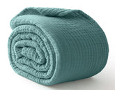 Kozyhvn 100% cotton muslin blanket in teal, king size, breathable comfort.