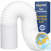 Kraftex portable AC hose showing anti-clockwise connection for a secure venting setup