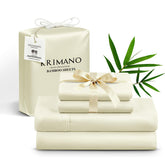 KRIMANO king size flat sheet creme showing silky bamboo fabric for cooling comfort