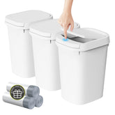 KSSKSS three-pack bathroom trash can with lid saves space in tight areas.