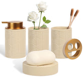 Kukikan beige ceramic soap dispenser with rust-proof pump, durable and easy to clean.