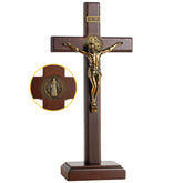 KUXBET wooden crucifix cross with detachable stand for wall or shelf display
