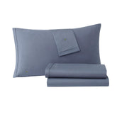 Lacoste percale sheet set solid indigo queen flat sheet for a crisp, breathable sleep