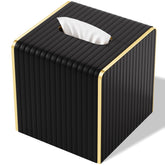 LADSTAG tissue box cover in black square PU leather for upscale interiors