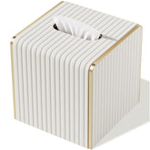 LADSTAG tissue box cover with white leather and gold edging enhances modern living rooms.