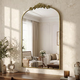 LadyNow arched mirror with vintage carved frame brightens living rooms.