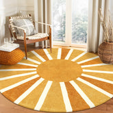 Lahome boho round rug with rainbow sun print, soft surface for cozy living spaces.