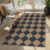 Lahome Colette blue checkered entryway rug with non-slip backing for safety and style