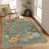 Lahome floral washable rug 4x6 green, front view, adds vibrant boho style to living spaces