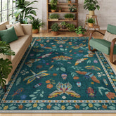 Lahome insect print 5x7 rug in dark green offering soft comfort for bare feet.