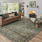 Lahome Mirae Green 8x10 rug in living room with soft non-slip surface
