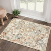 Lahome Moroccan Trellis rug front view in khaki showing subtle vintage pattern and entryway appeal
