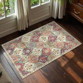 Lahome Moroccan Trellis Washable Orange Rug in entryway showing vibrant color and soft texture