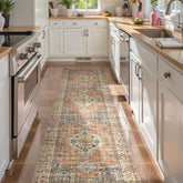 Lahome Oriental Kitchen Runner Eleanor Peach texture provides soft underfoot comfort.