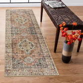Lahome Oriental rug runner Peach/Orange β front view showing non-slip hallway safety.