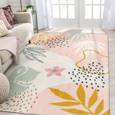 Lahome Pink Rug in living room with soft botanical pattern for cozy floors