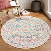 Lahome Sylvie boho round rug in soft pink for a cozy bedroom space.