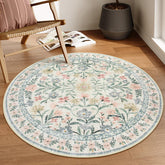 Lahome Sylvie round boho floral rug, 4ft, cream wash; soft underfoot for bedrooms.