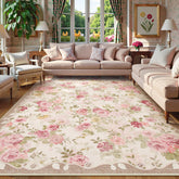 Lahome Vintage Floral 8x10 rug in beige and pink adds cozy living room style