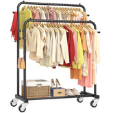 Laiensia double-rods garment rack side view showing roomy hanging space.